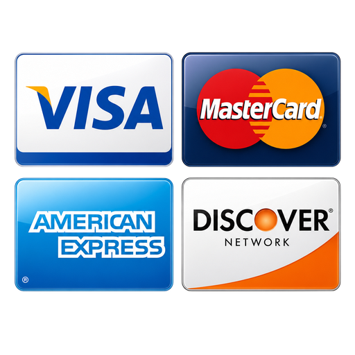 Visa, MasterCard, American Express, Discover accepted