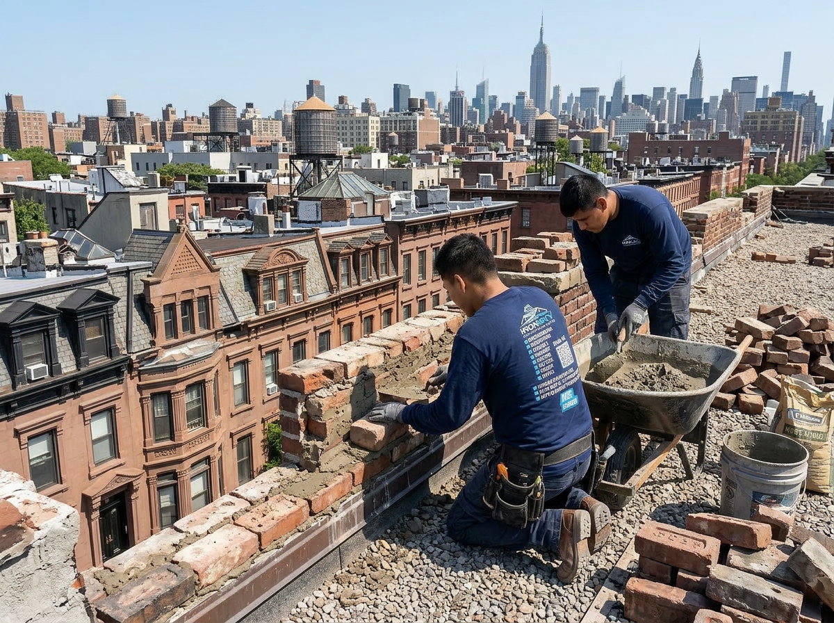 IronSky crew installing brownstone restoration in the Bronx, NYC — IronSky Roofing