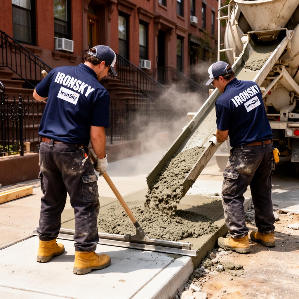 IronSky crew installing concrete in Staten Island, NYC — IronSky Roofing