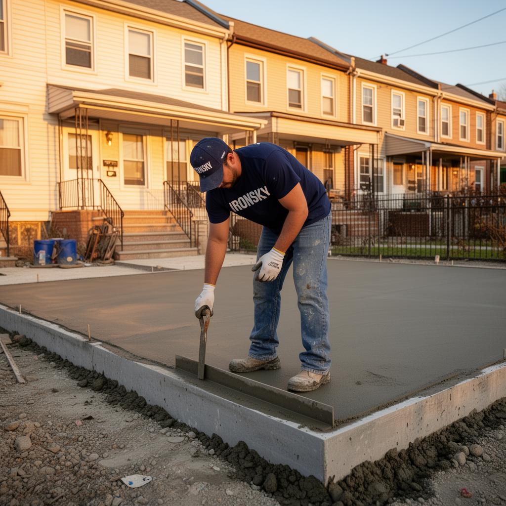IronSky crew installing concrete in Brooklyn, NYC — IronSky Roofing