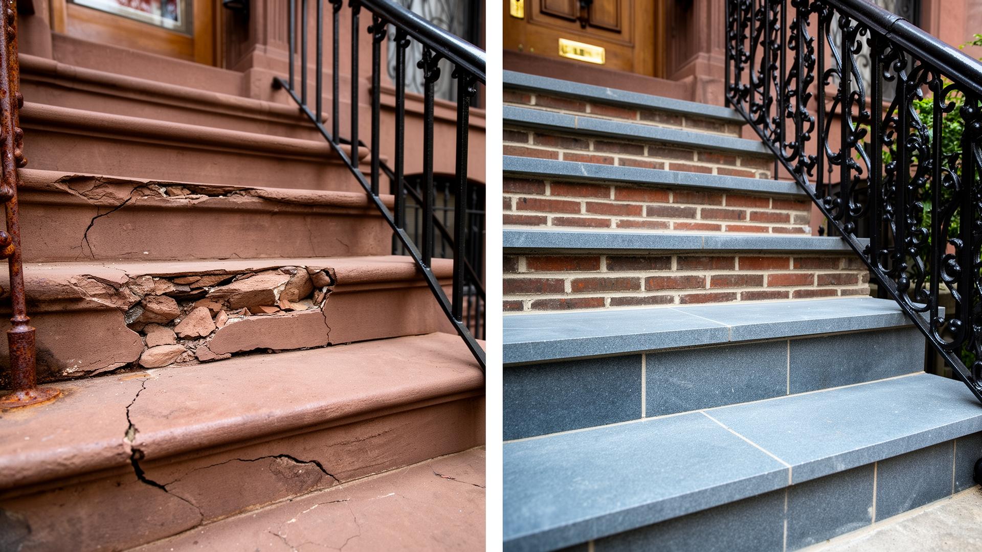 Before and after steps & stoops project in Queens, NYC — IronSky Roofing