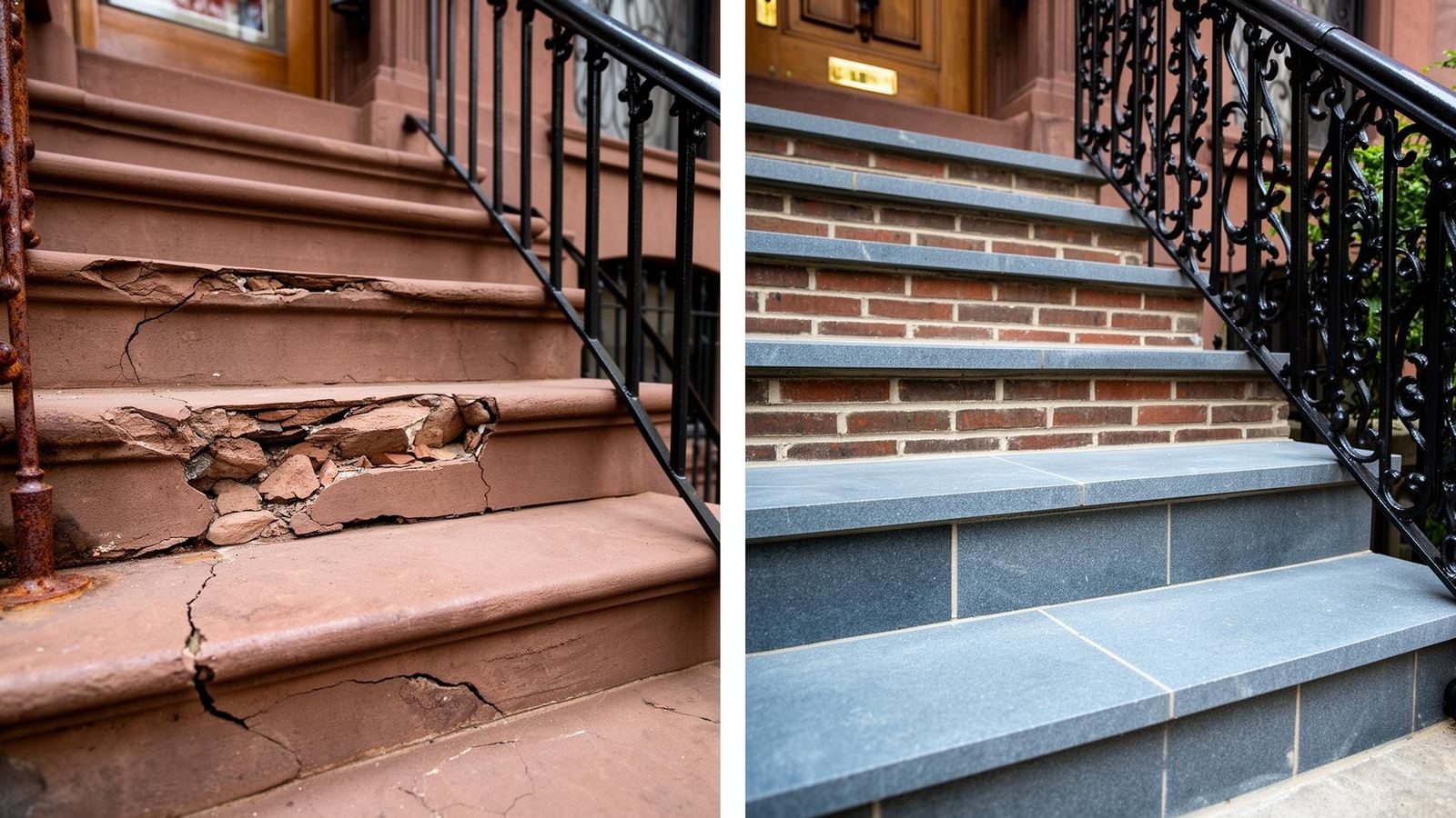 Before and after steps & stoops project in Manhattan, NYC — IronSky Roofing