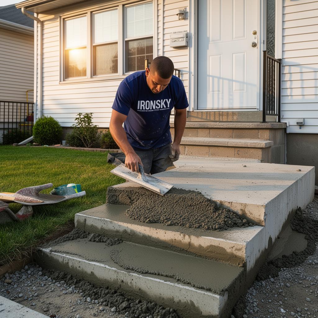 IronSky crew installing steps & stoops in Manhattan, NYC — IronSky Roofing