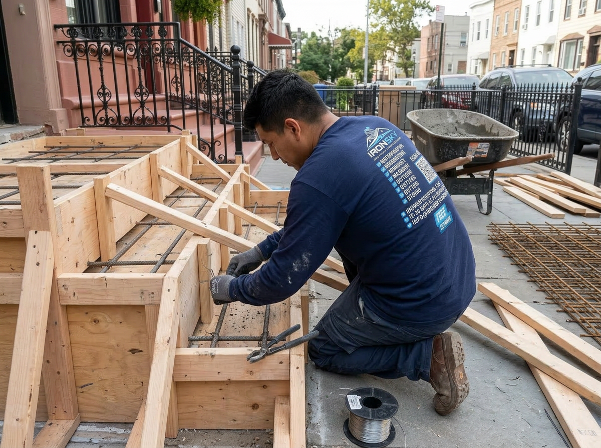 IronSky crew installing steps & stoops in Staten Island, NYC — IronSky Roofing