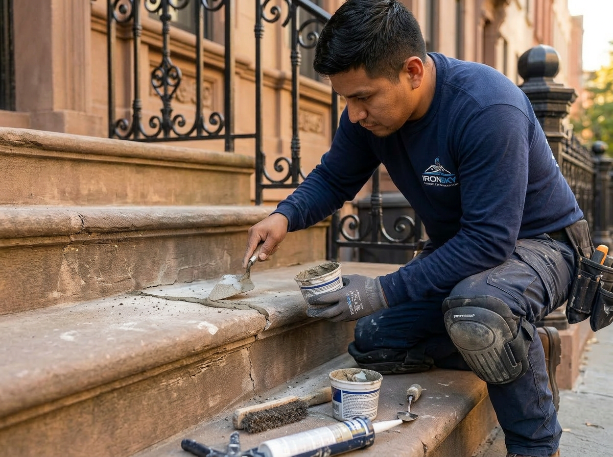 IronSky crew installing steps & stoops in Brooklyn, NYC — IronSky Roofing