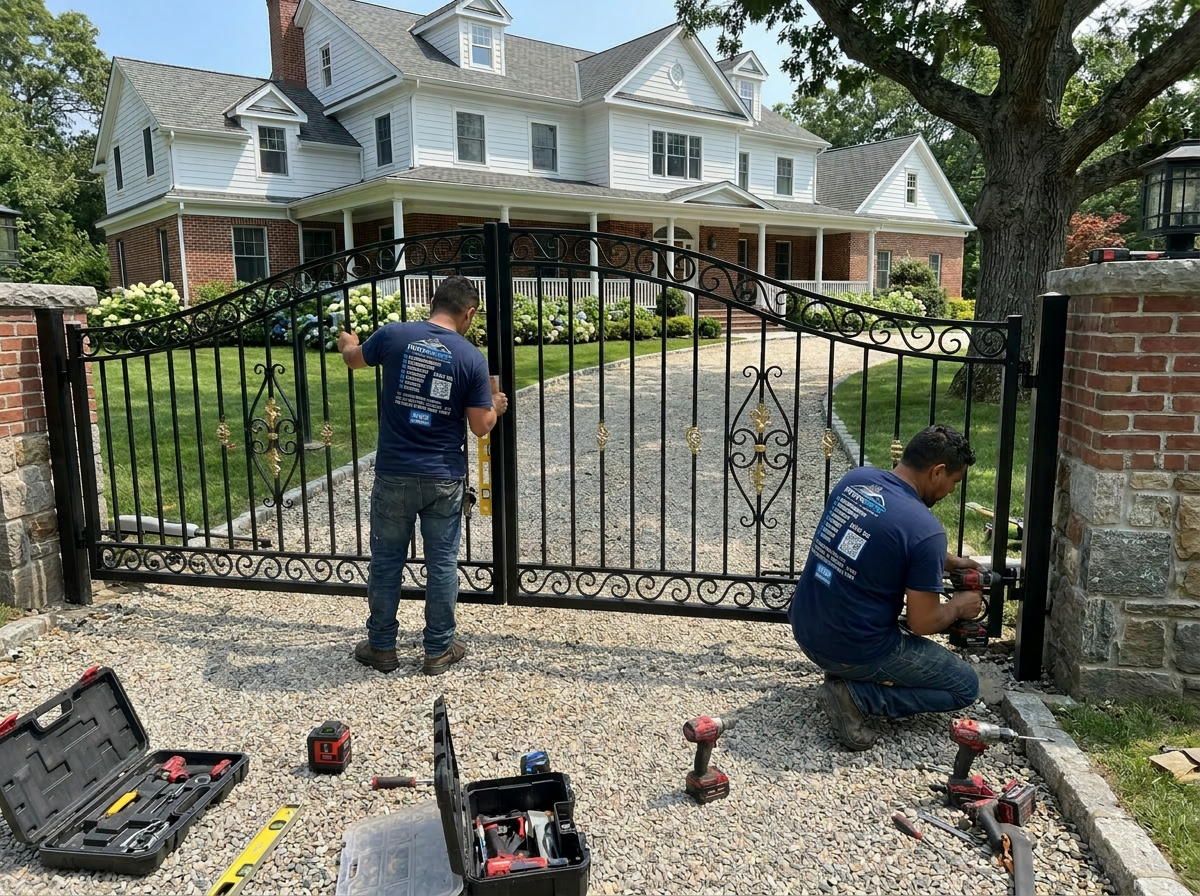 IronSky crew installing iron railings in the Bronx, NYC — IronSky Roofing