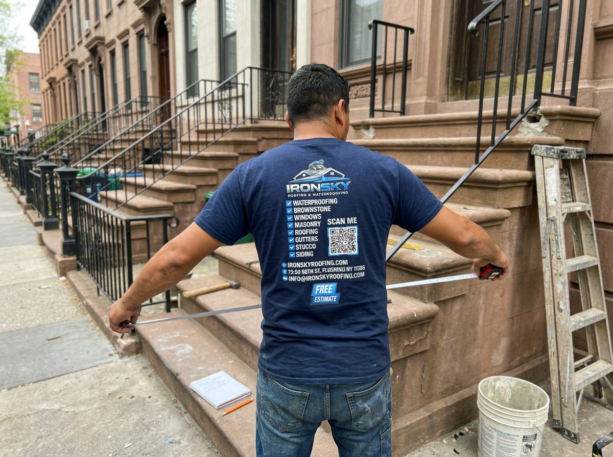IronSky crew installing iron railings in Queens, NYC — IronSky Roofing