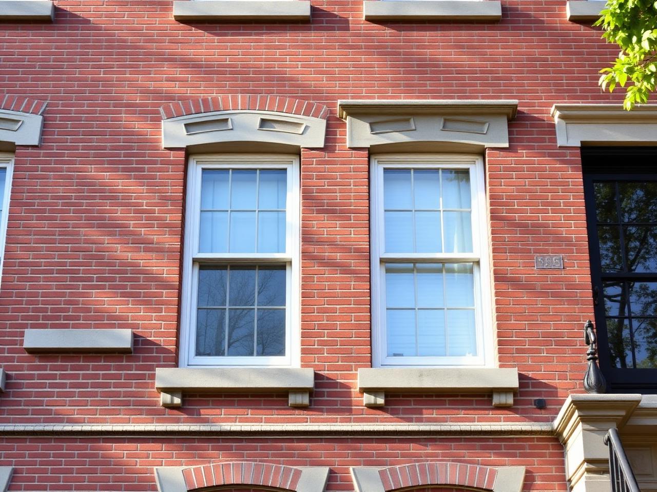 Fully restored Brooklyn brownstone facade with crisp white mortar joints