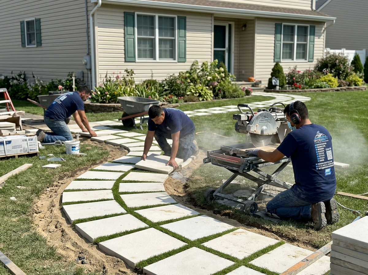 IronSky crew installing patio & pavers in the Bronx, NYC — IronSky Roofing