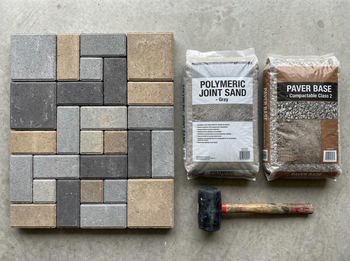 Patio & Pavers materials staged on a Queens jobsite, NYC — IronSky Roofing