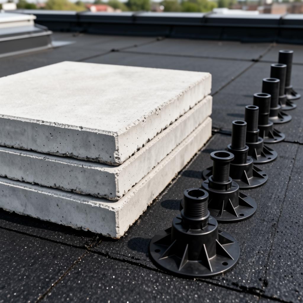 Rooftop Pavers materials staged on a the Bronx jobsite, NYC — IronSky Roofing