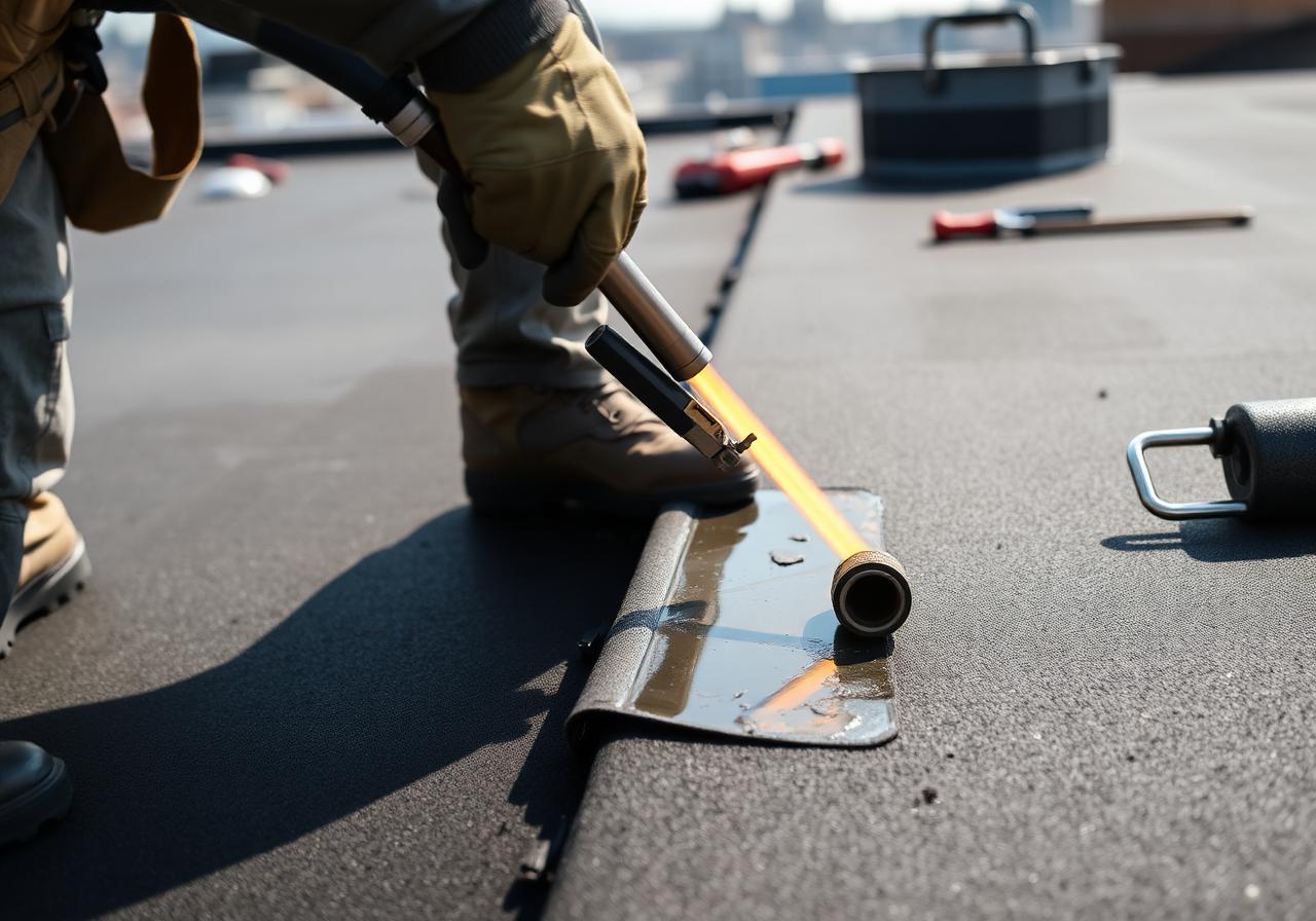 Torch-applied modified bitumen roofing seam detail