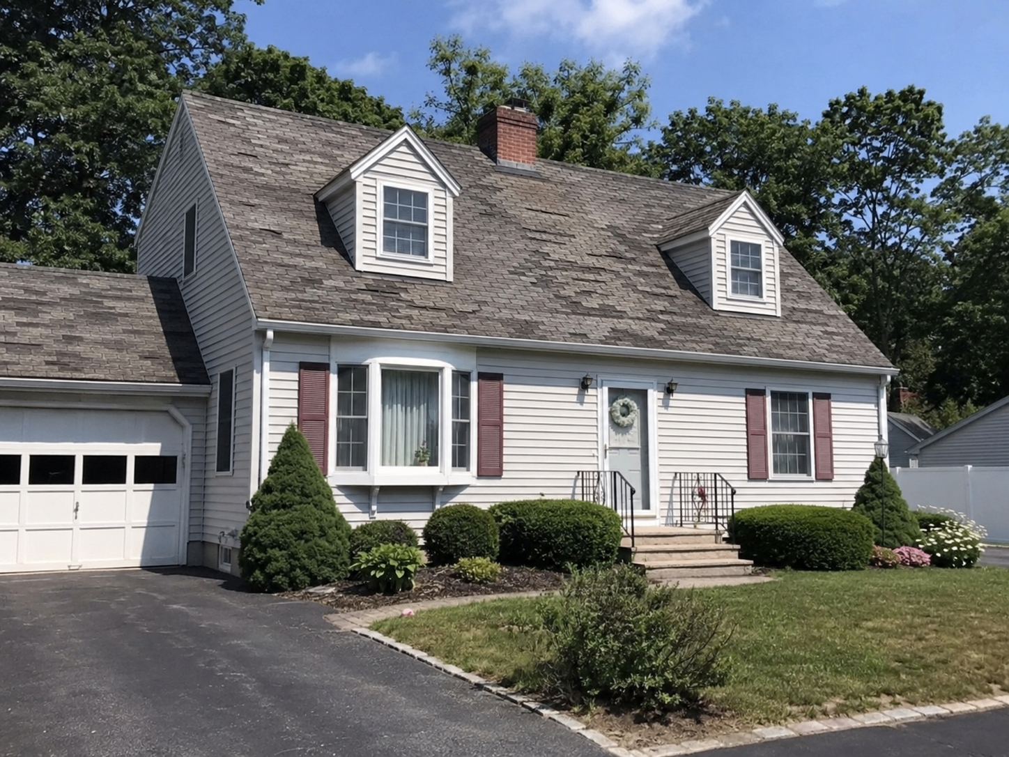 Aged 3-tab shingle roof on Bayside Queens single-family home before replacement — IronSky Roofing