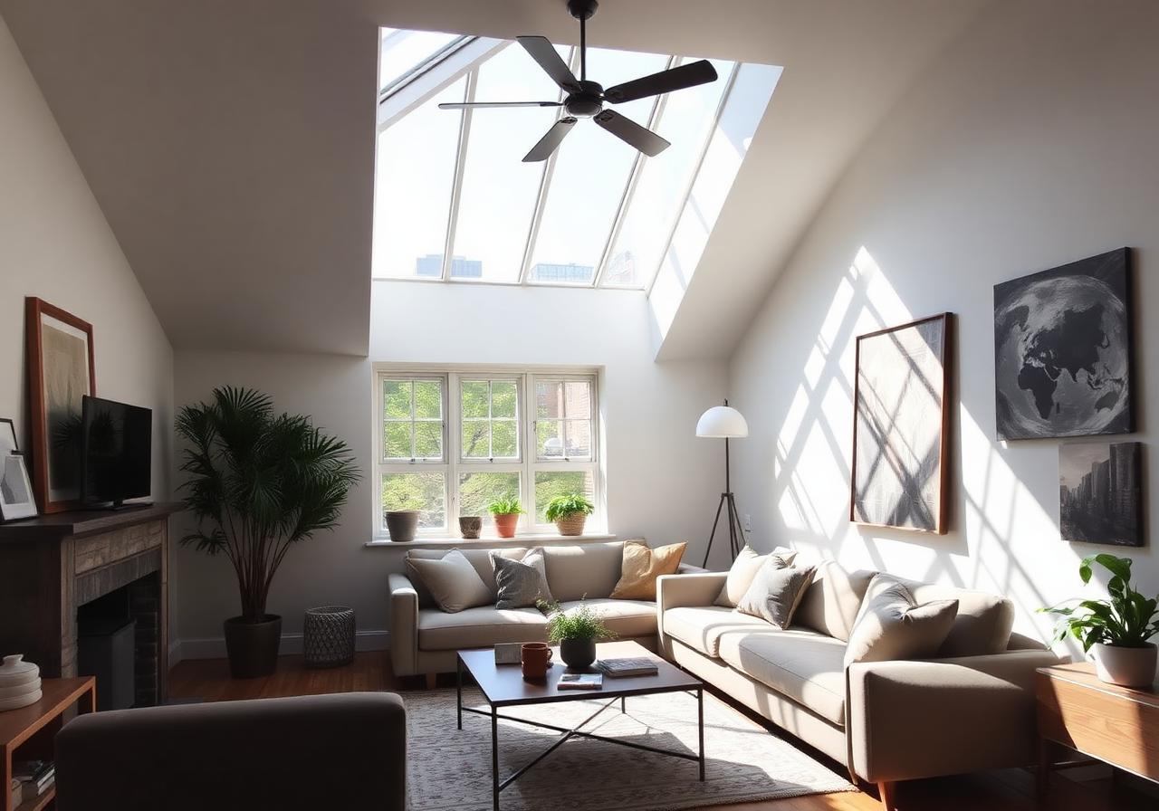 Natural light streaming through skylight in Brooklyn brownstone