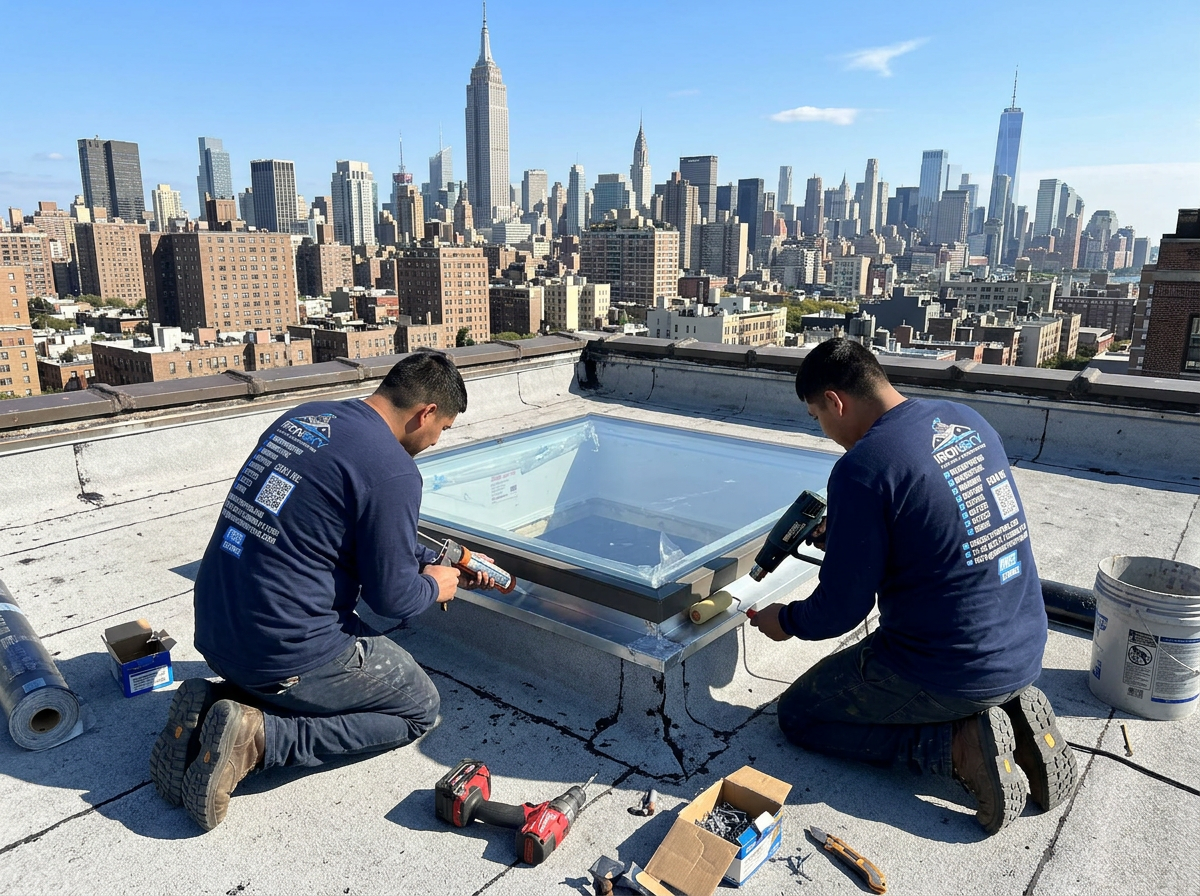 IronSky crew installing skylights in Brooklyn, NYC — IronSky Roofing