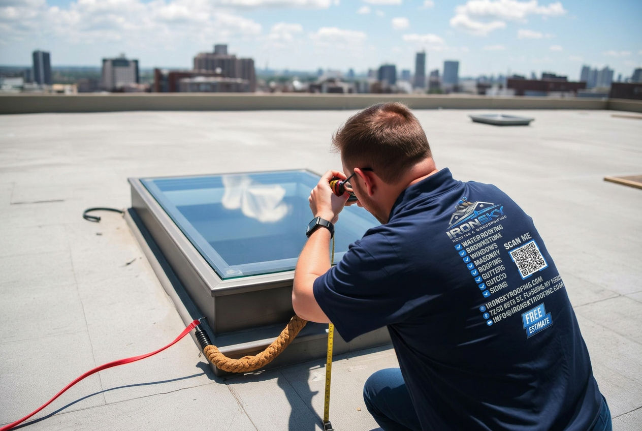 IronSky crew installing skylights in Queens, NYC — IronSky Roofing