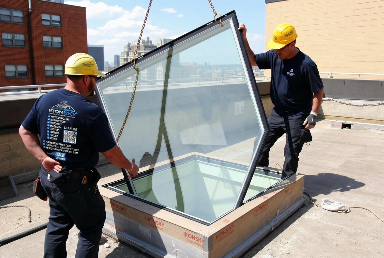 IronSky crew installing skylights in Manhattan, NYC — IronSky Roofing