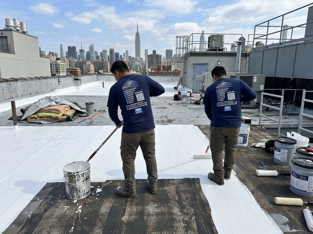 IronSky crew installing waterproofing in Brooklyn, NYC — IronSky Roofing
